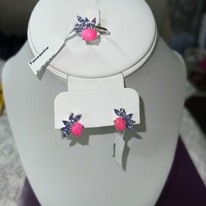 Pink and Purple genuine, Tanzanite and fuchsia, opal Gemstone Jewelry Set